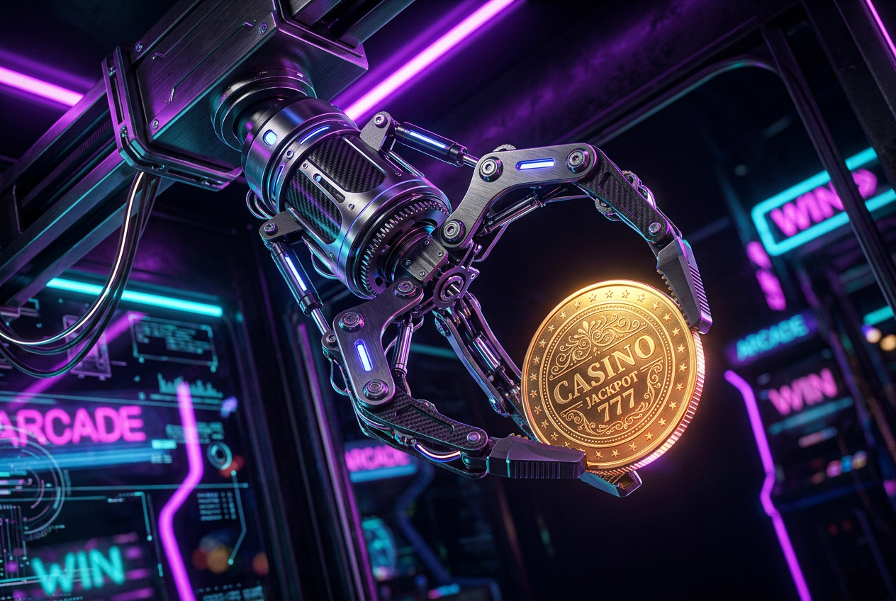 Digital claw machine with neon prizes