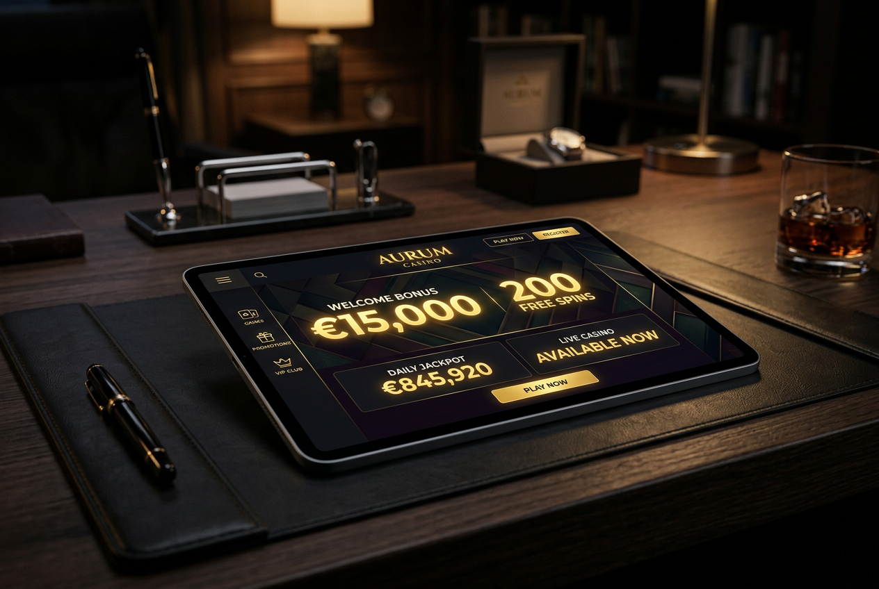 A luxury tablet displaying an online casino bonus comparison.