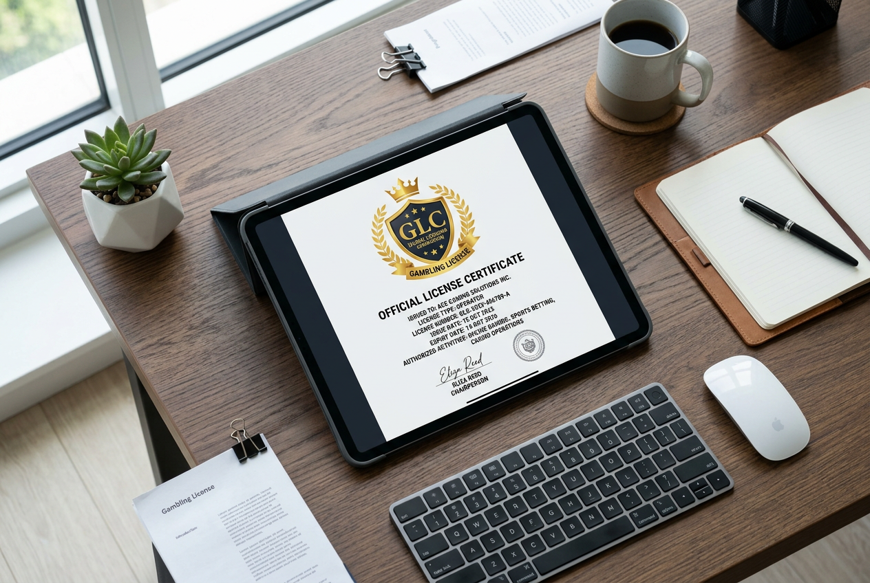 A digital license certificate on a tablet screen.